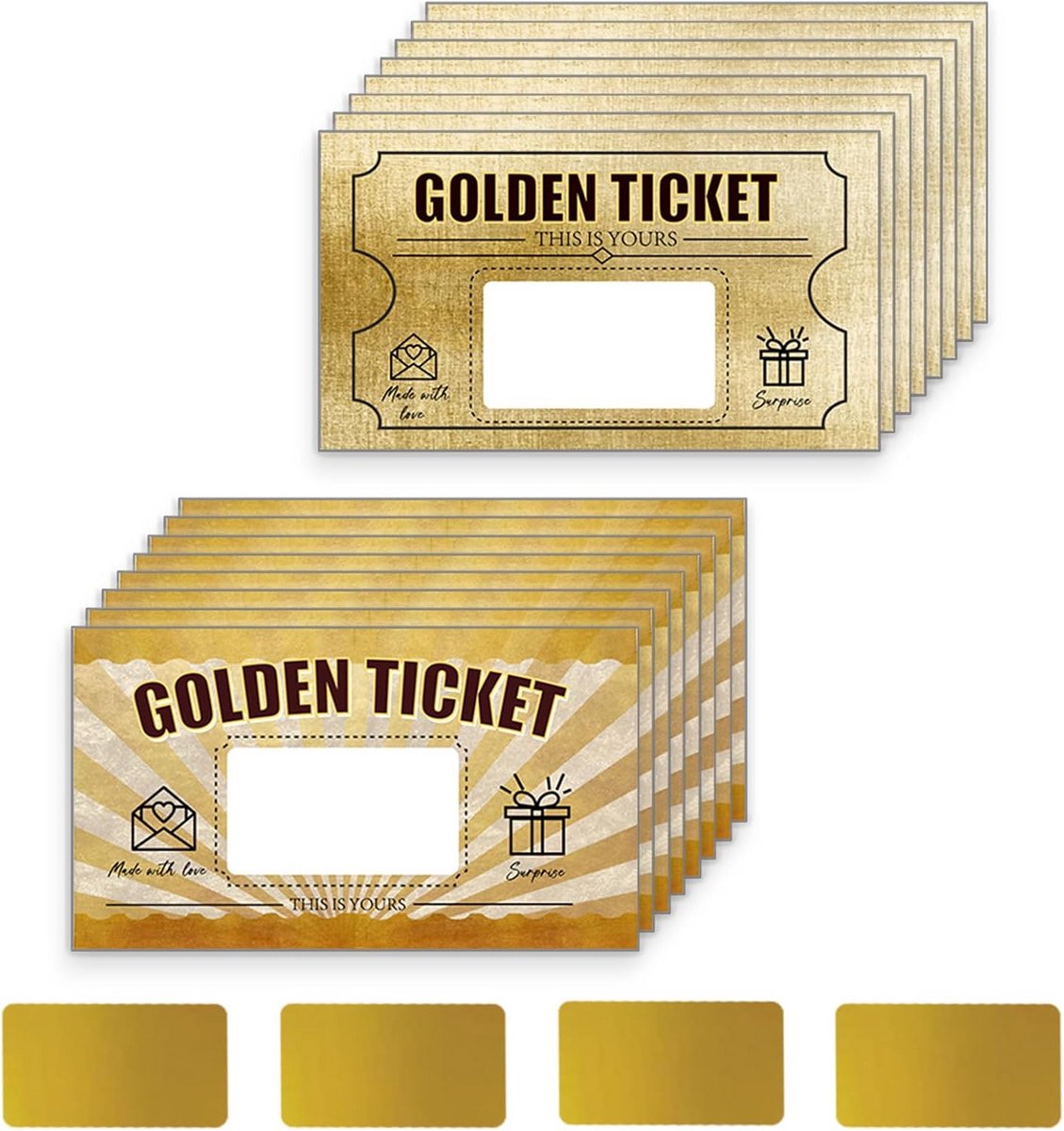 120x Blanco Gouden Kraskaarten voor Cadeaubonnen, Tombola & Feestactiviteiten