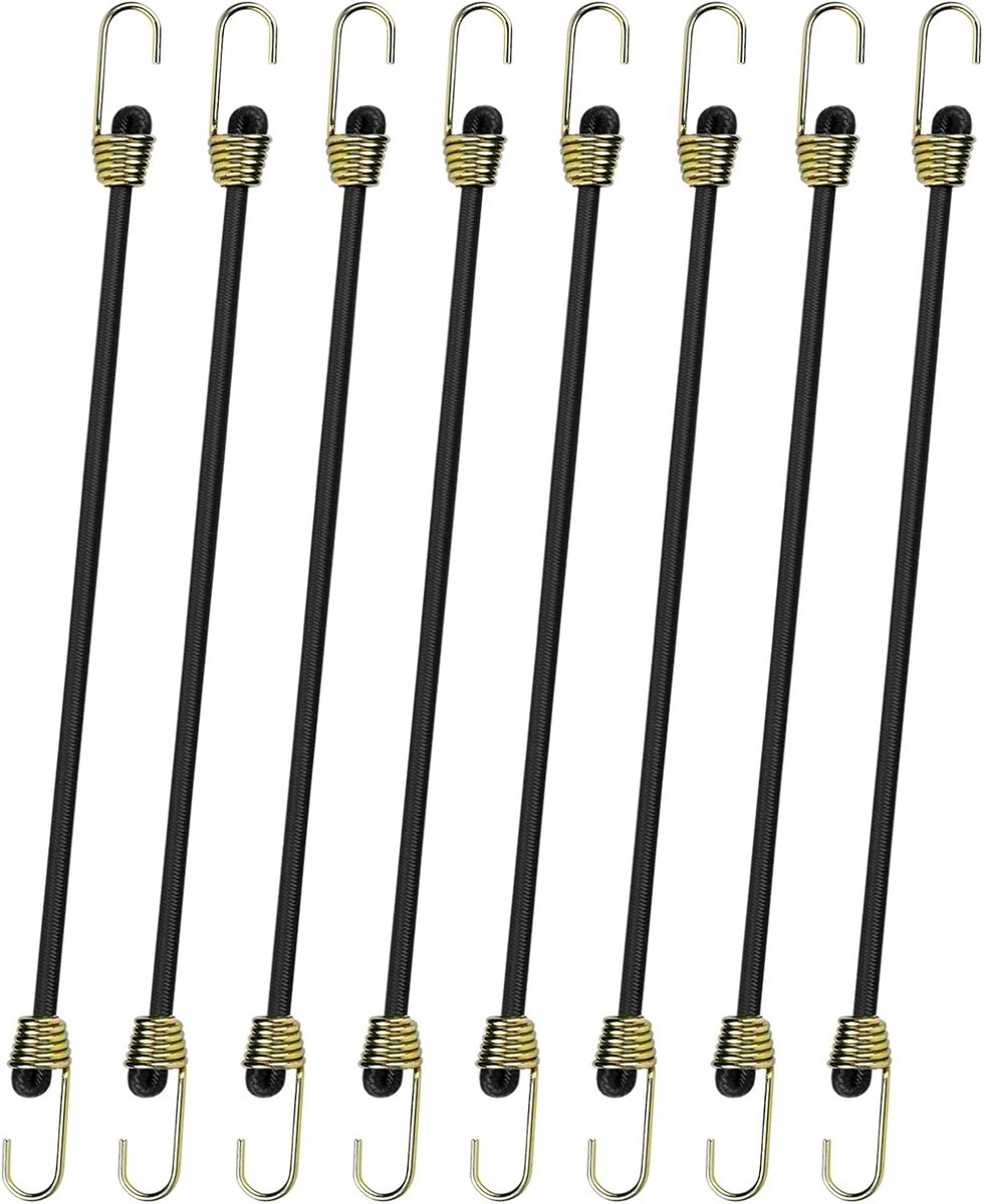 8x Spanbanden 25 cm Elastisch met Haken voor Bagage, Kamperen en Bevestiging