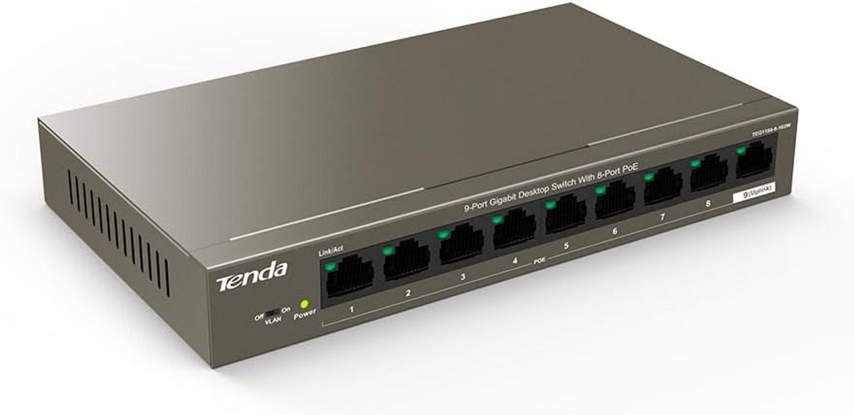 10-Poorts Gigabit PoE+ Switch met 8 PoE Poorten, SFP en 92W Budget