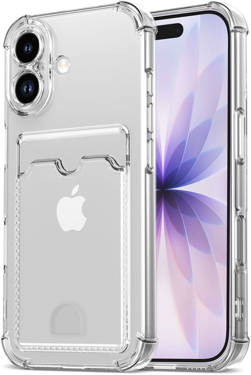 Transparant Hoesje met Pasjeshouder Geschikt voor iPhone 17 | Back Cover Dun TPU | Schokbestendig | Ultra Dun | Kaarthouder Achterkant | Shockproof | Doorzichtig