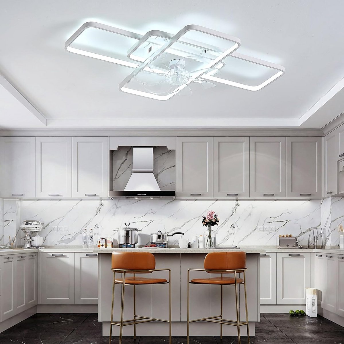 Moderne Rechthoekige Plafondventilator Met LED Verlichting Dimbaar Afstandsbediening Stille Slaapkamer Woonkamer – foto 2