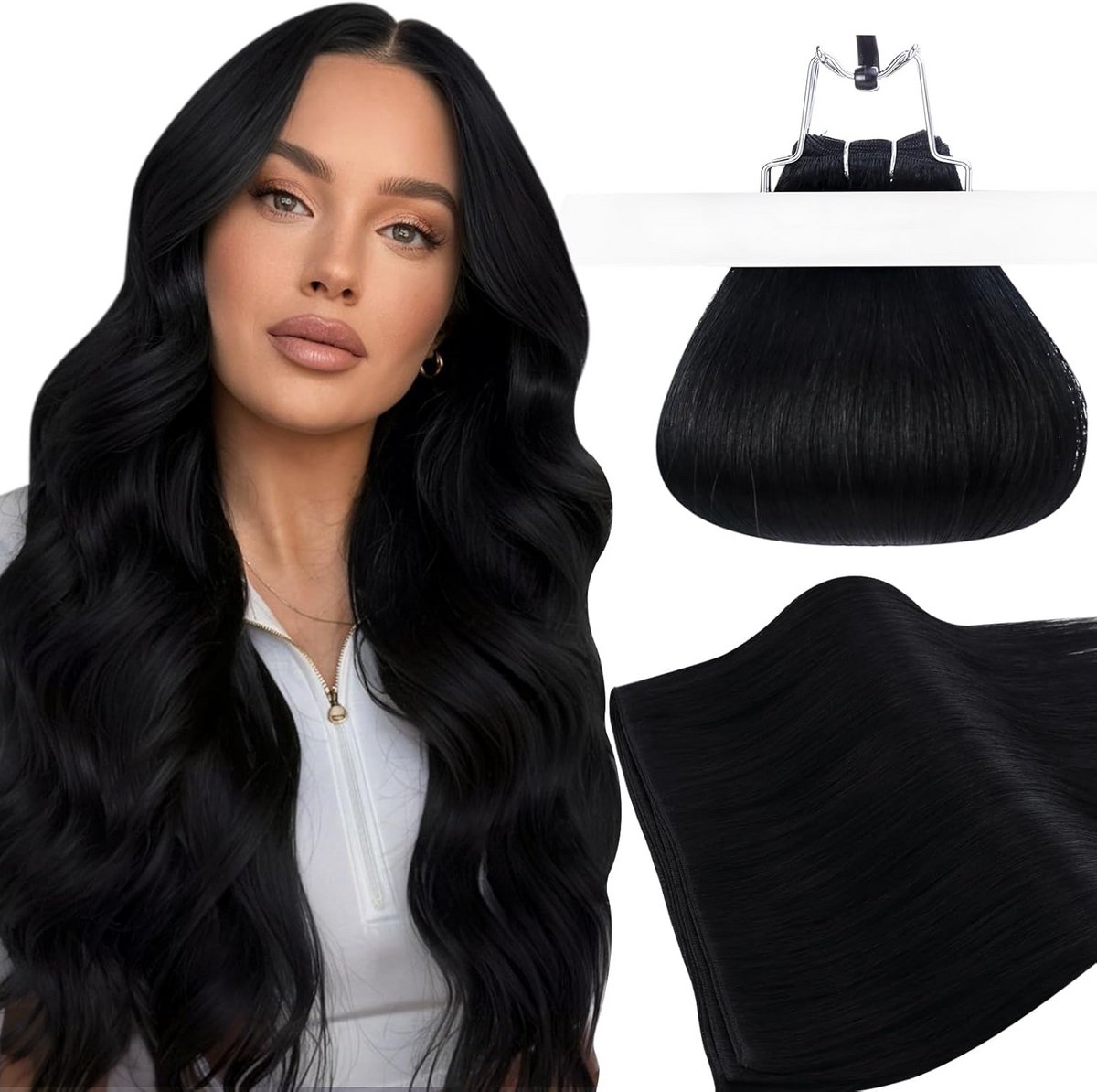 Echt Haar Extensions Pony Zwart 40 cm Remy Menselijk Haar