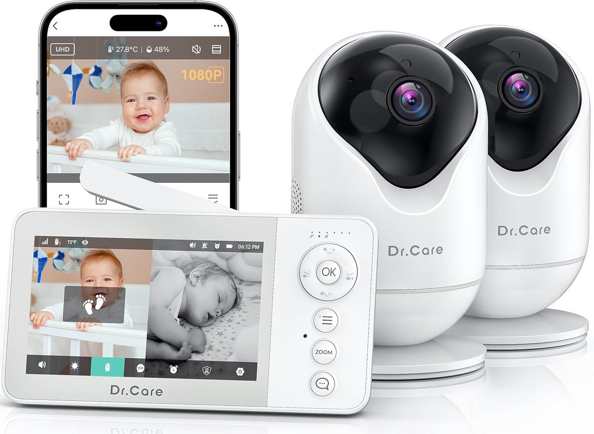 Slimme WiFi Babyfoon met 2 Camera's en 4 Inch Scherm