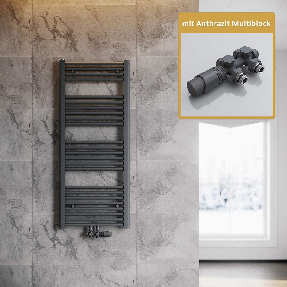 Design Handdoekradiator Antraciet 1200x500mm - Midden Aansluiting voor Badkamer