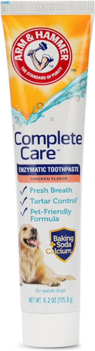 Arm & Hammer Complete Care Enzymatische Hondentandpasta 6.2 oz – Met Baking Soda & Calcium – Fluoridevrij – Tandplak & Tandsteen Controle – Frisse Adem – Kipsmaak – Gebitsverzorging Hond