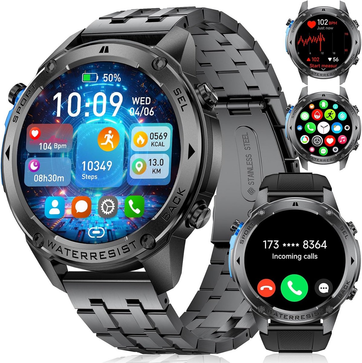 Waterdichte Heren Smartwatch met Hartslagmeter en Sportfuncties