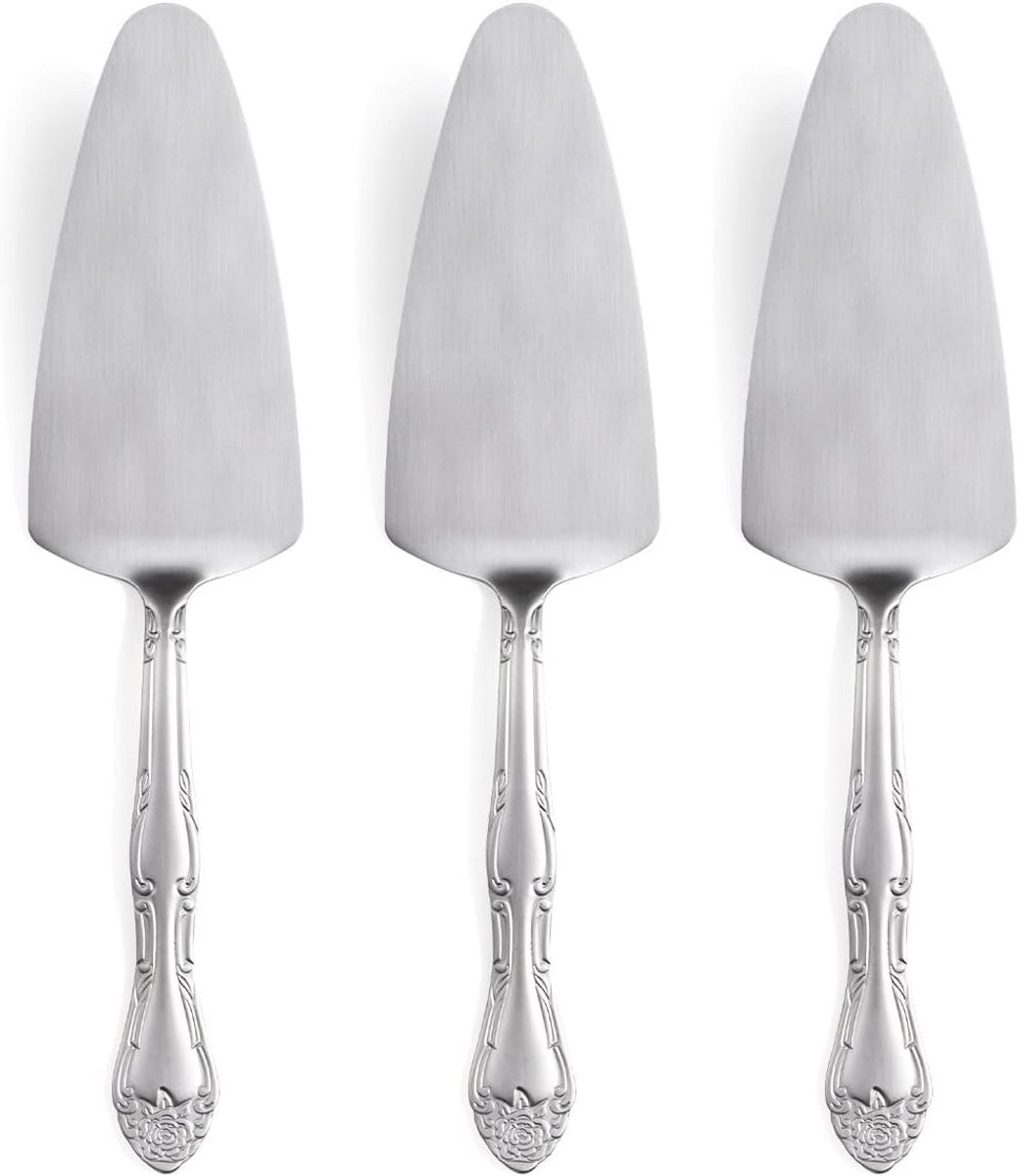 Set van 3 Zilveren Taartscheppen met Rozenhandvat - Roestvrijstalen Dessertbestek