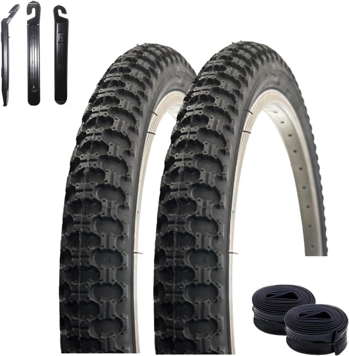 2x Fietsband 20 Inch Zwart 47-406 (20 x 1.75) Inclusief Binnenbanden en Bandenlichters