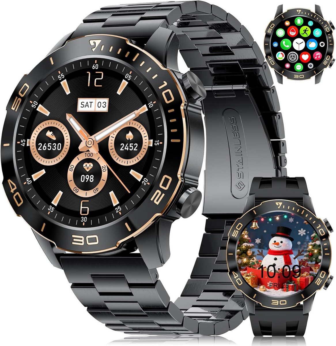 Waterdichte Heren Smartwatch met Bellen, AMOLED Scherm en 170+ Sportmodi