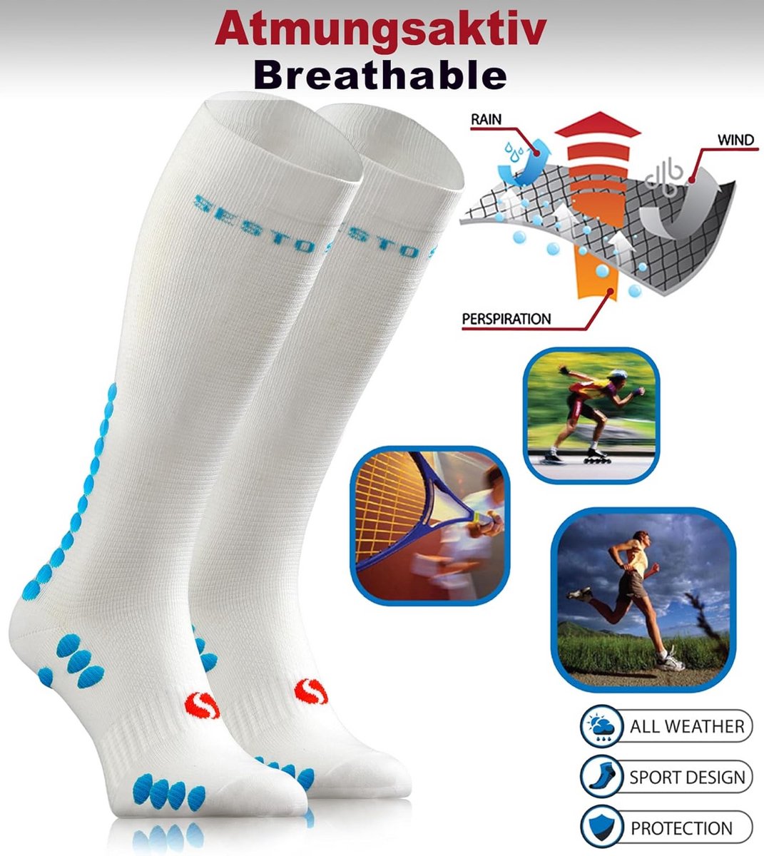 3 paar hoge compressiekousen sport - 35-38 39-42 43-47 47-50