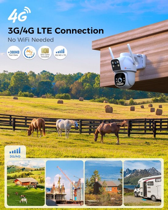 4G LTE bewakingscamera met simkaart voor buiten - Dubbele lenskoppeling, PTZ-camera, Outdoor, 4G, KI-detectie, 25 m nachtzicht, 2-weg audio, simkaart bevat alarm/PC/24 x 7/IP66 van Merkloos — afbeelding 4