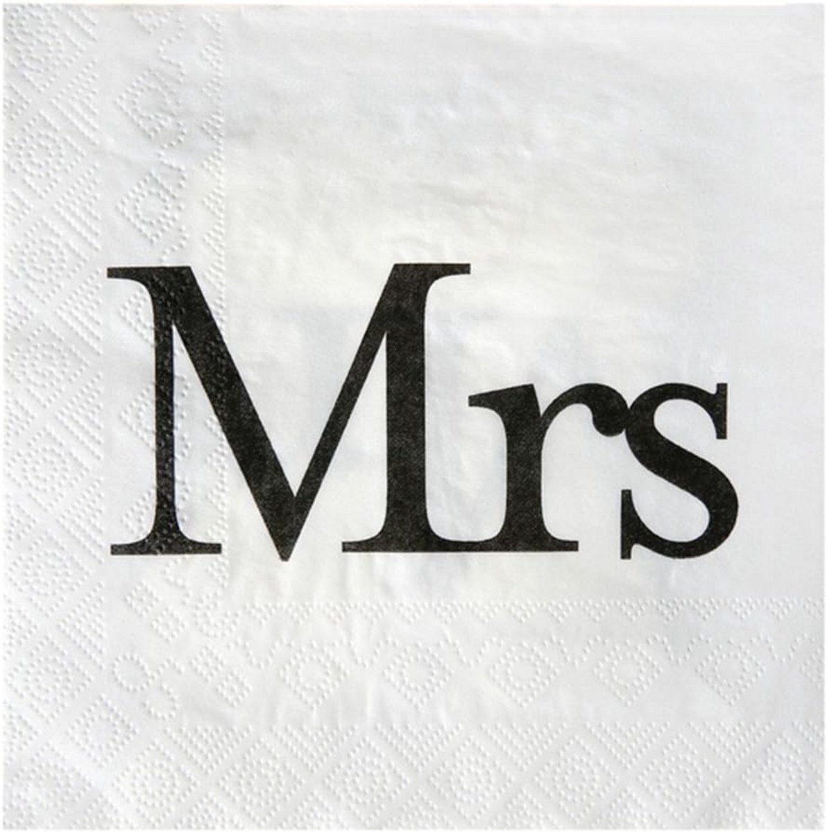 Papieren servetten Mr Mrs bruiloft 20 stuks zwart wit formaat 33 cm
