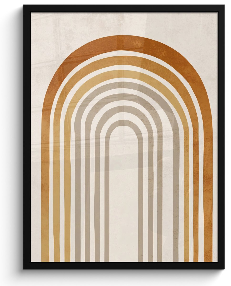 FrameYourWall Poster in lijst - Fotolijst 50x70 cm - Posters - Minimalistisch - Boog - Lijnen - Beige - Posterlijst zwart - Decoratie - Wanddecoratie woonkamer - Muurdecoratie slaapkamer Bogen – Aards