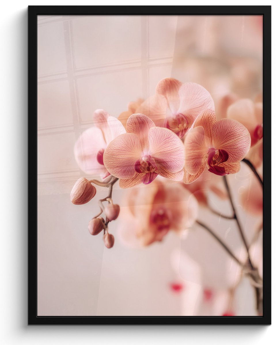 FrameYourWall Poster in lijst - Fotolijst 50x70 cm - Posters - Orchidee - Bloemen - Roze - Bloemblaadjes - Posterlijst zwart - Decoratie - Wanddecoratie woonkamer - Muurdecoratie slaapkamer
