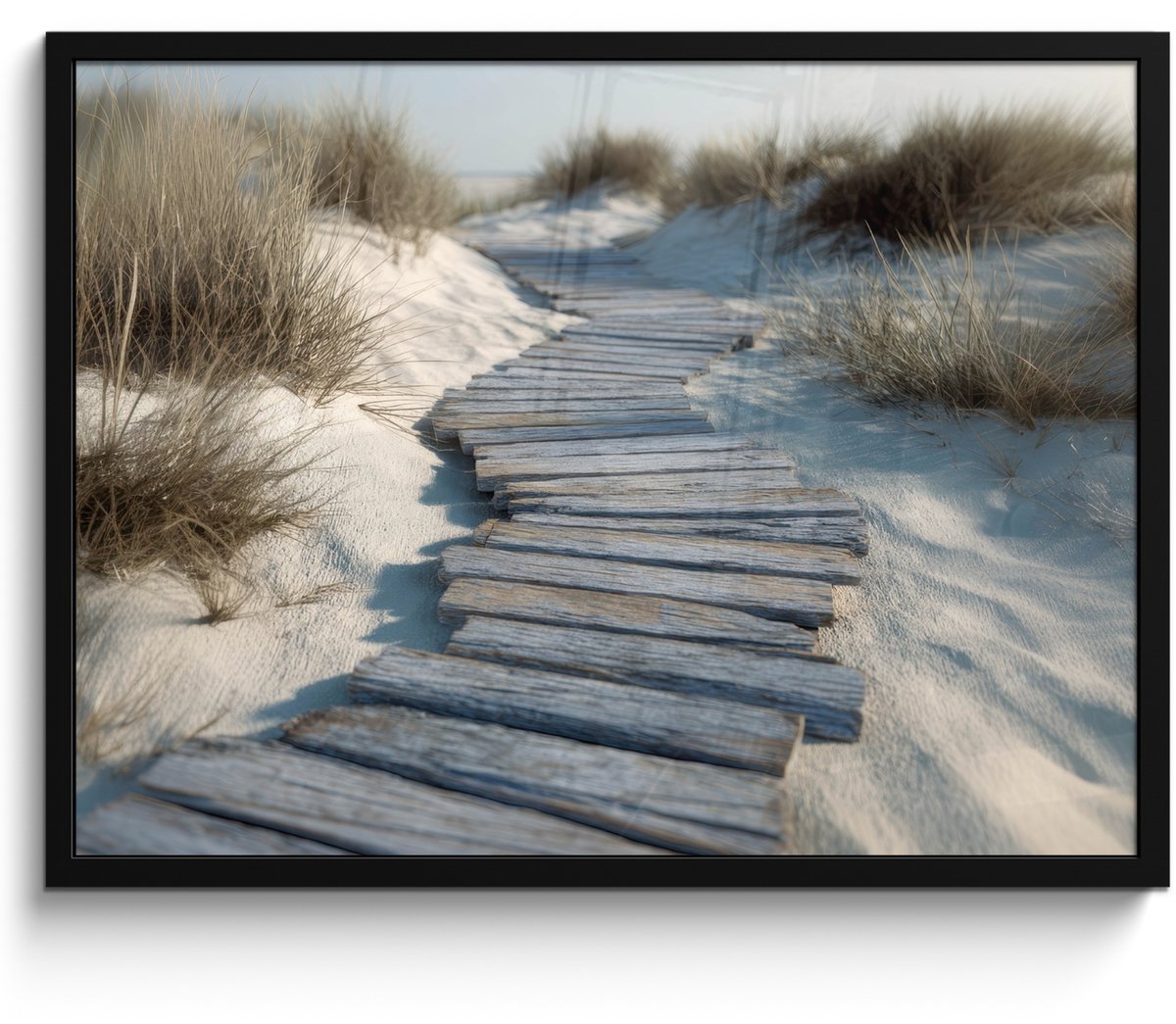 FrameYourWall Poster in lijst - Fotolijst 70x50 cm - Posters - Pad - Planken - Duinen - Gras - Posterlijst zwart - Decoratie - Wanddecoratie woonkamer - Muurdecoratie slaapkamer Pad - Duinen
