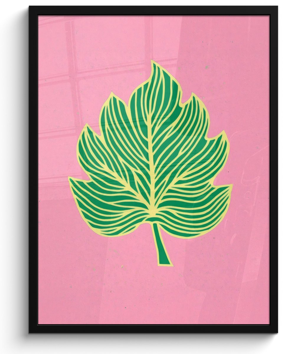 FrameYourWall Poster in lijst - Fotolijst 50x70 cm - Posters - Blad - Groen - Illustratie - Minimalistisch - Posterlijst zwart - Decoratie - Wanddecoratie woonkamer - Muurdecoratie slaapkamer