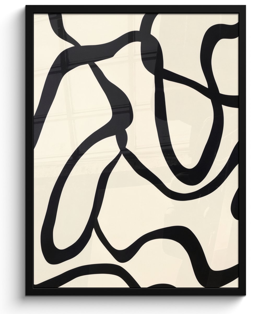 FrameYourWall Poster in lijst - Fotolijst 50x70 cm - Posters - Abstract - Lijnen - Modern - Beige - Posterlijst zwart - Decoratie - Wanddecoratie woonkamer - Muurdecoratie slaapkamer Astract - Lijnen - Modern