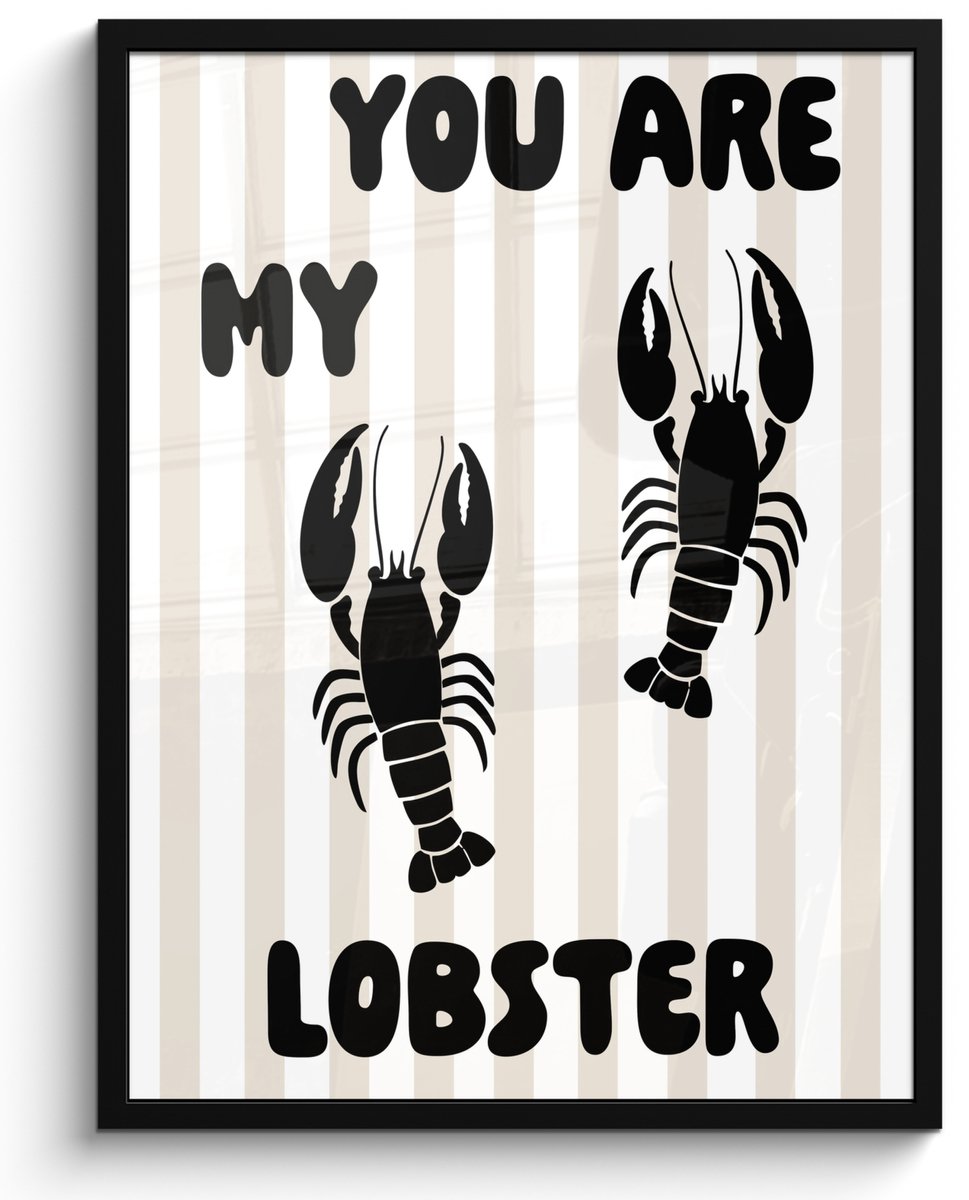 FrameYourWall Poster in lijst - Fotolijst 50x70 cm - Posters - Lobster - Beige - Minimalistisch - Posterlijst zwart - Decoratie - Wanddecoratie woonkamer - Muurdecoratie slaapkamer Tekst - Kreeften