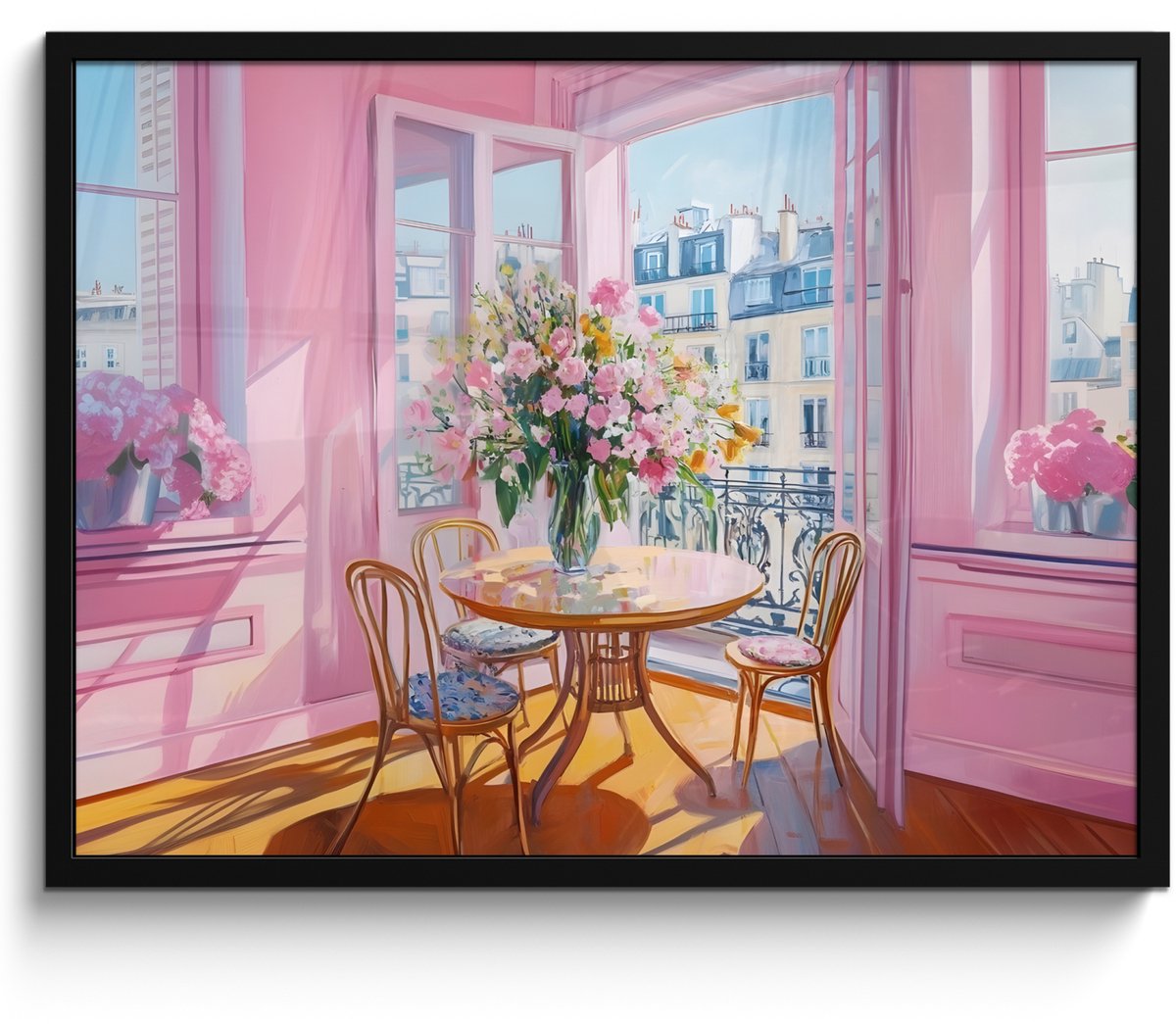 FrameYourWall Poster in lijst - Fotolijst 70x50 cm - Posters - Pink - City - Bloemen - Posterlijst zwart - Decoratie - Wanddecoratie woonkamer - Muurdecoratie slaapkamer Stad - Appartement