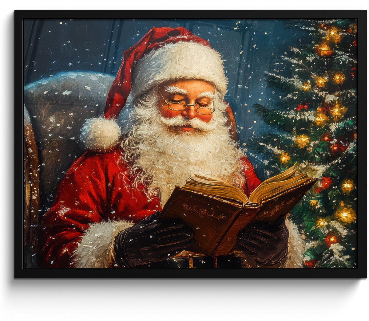 FrameYourWall Poster in lijst - Fotolijst 70x50 cm - Posters - Kerstman - Kerst - Winter - Kerstboom - Posterlijst zwart - Decoratie - Wanddecoratie woonkamer - Kerstdecoratie voor binnen - Kerstversiering - Kerstmis versiering in huis - Kerstaccessoires Kerstman - Kerstboom