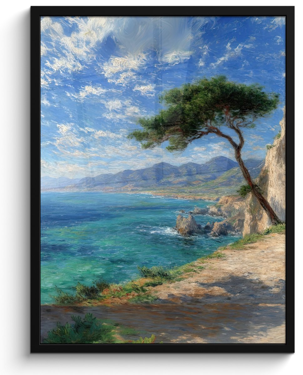 FrameYourWall Poster in lijst - Fotolijst 50x70 cm - Posters - Rotsen - Kustlijn - Boom - Bergen - Posterlijst zwart - Decoratie - Wanddecoratie woonkamer - Muurdecoratie slaapkamer