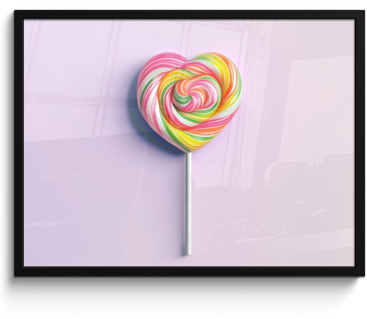 FrameYourWall Poster in lijst - Fotolijst 70x50 cm - Posters - Hart - Lolly - Snoep - Posterlijst zwart - Decoratie - Wanddecoratie woonkamer - Muurdecoratie slaapkamer Hartjeslolly