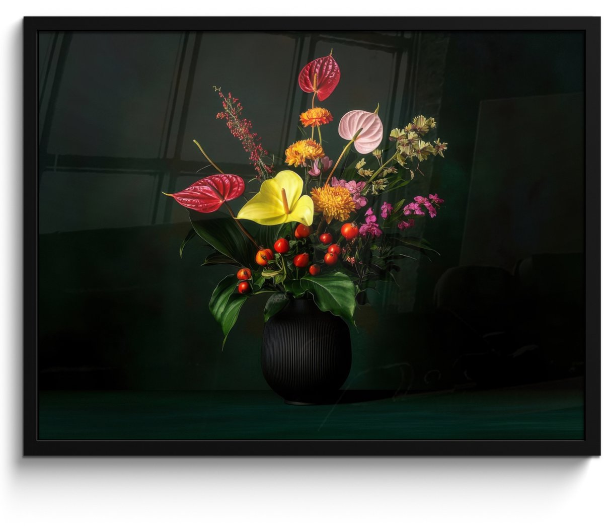 FrameYourWall Poster in lijst - Fotolijst 70x50 cm - Posters - Bloemen - Vaas - Zwart - Posterlijst zwart - Decoratie - Wanddecoratie woonkamer - Muurdecoratie slaapkamer Boeket - Bloemen 2