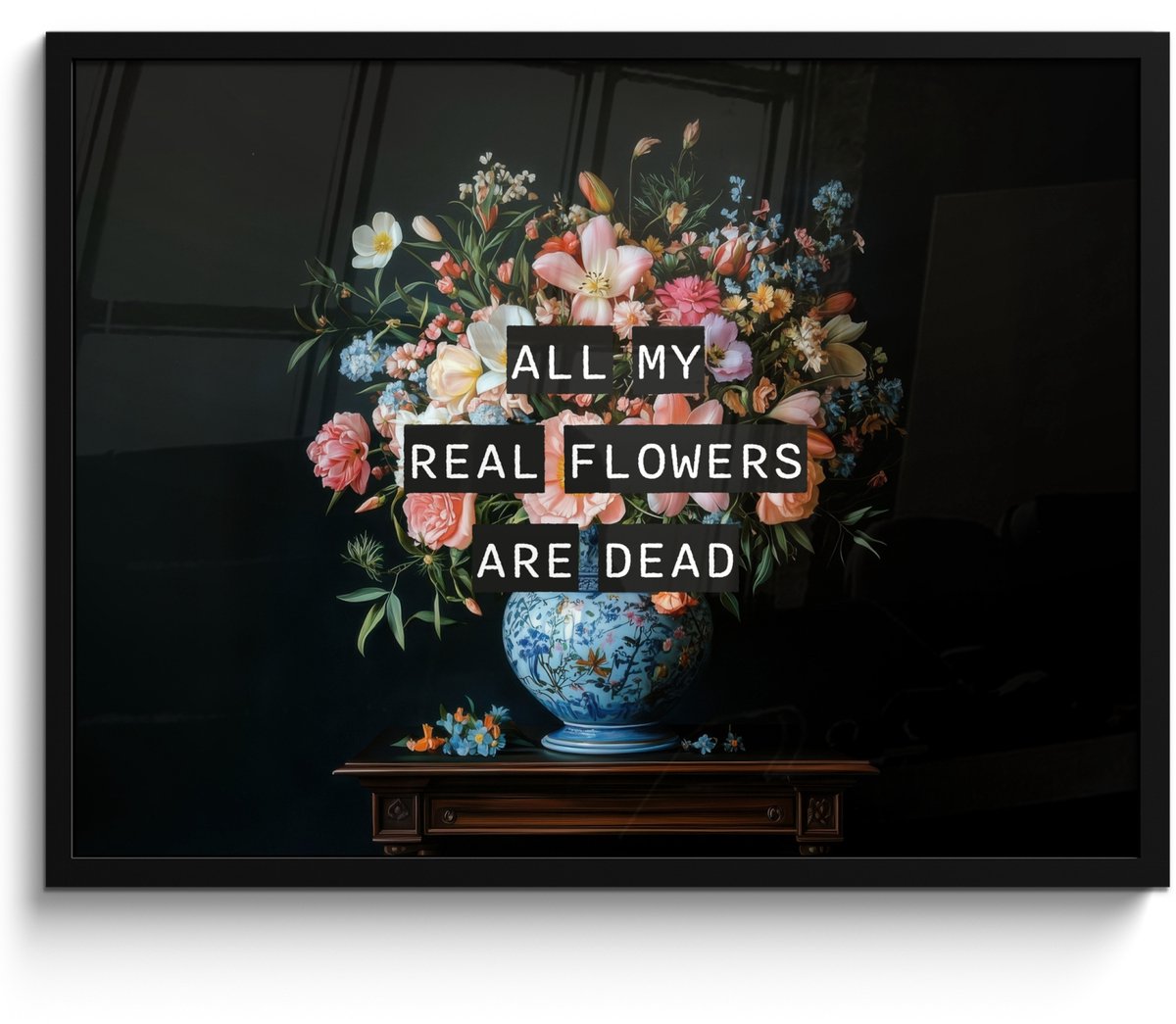 FrameYourWall Poster in lijst - Fotolijst 70x50 cm - Posters - Bloemen - Art - Pastel - Quotes - Posterlijst zwart - Decoratie - Wanddecoratie woonkamer - Muurdecoratie slaapkamer Bloemen - Vaas - Quote