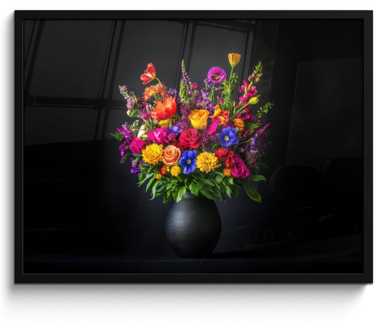 FrameYourWall Poster in lijst - Fotolijst 70x50 cm - Posters - Felgekleurd - Bloemen - Vaas - Posterlijst zwart - Decoratie - Wanddecoratie woonkamer - Muurdecoratie slaapkamer Boeket - Bloemen 3