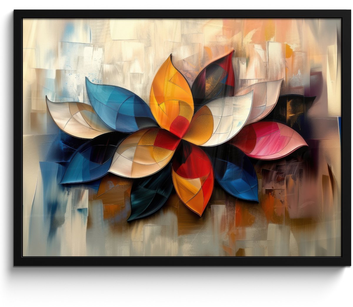 FrameYourWall Poster in lijst - Fotolijst 70x50 cm - Posters - Bloem - Abstract - Kleurrijk - Bladeren - Posterlijst zwart - Decoratie - Wanddecoratie woonkamer - Muurdecoratie slaapkamer