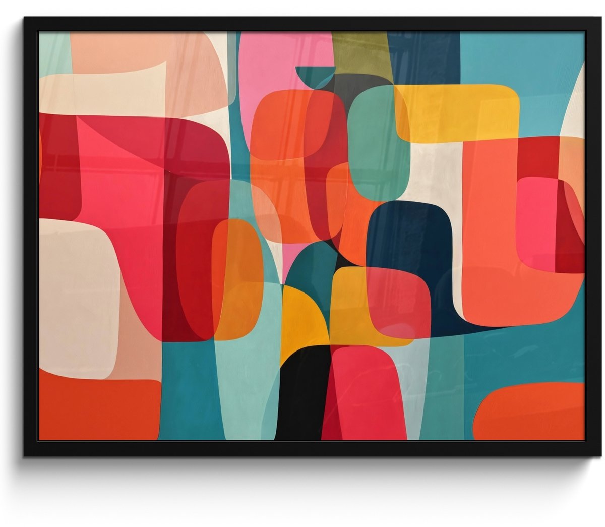 FrameYourWall Poster in lijst - Fotolijst 70x50 cm - Posters - Vormen - Kleurrijk - Abstract - Vlakken - Posterlijst zwart - Decoratie - Wanddecoratie woonkamer - Muurdecoratie slaapkamer Kleurbanen - Verticaal - Kleurrijk