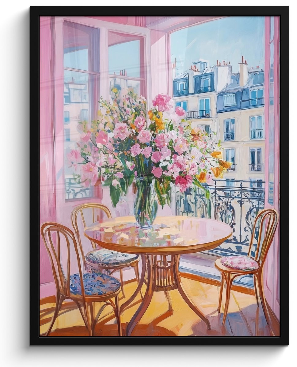 FrameYourWall Poster in lijst - Fotolijst 50x70 cm - Posters - Pink - City - Bloemen - Posterlijst zwart - Decoratie - Wanddecoratie woonkamer - Muurdecoratie slaapkamer Stad - Appartement