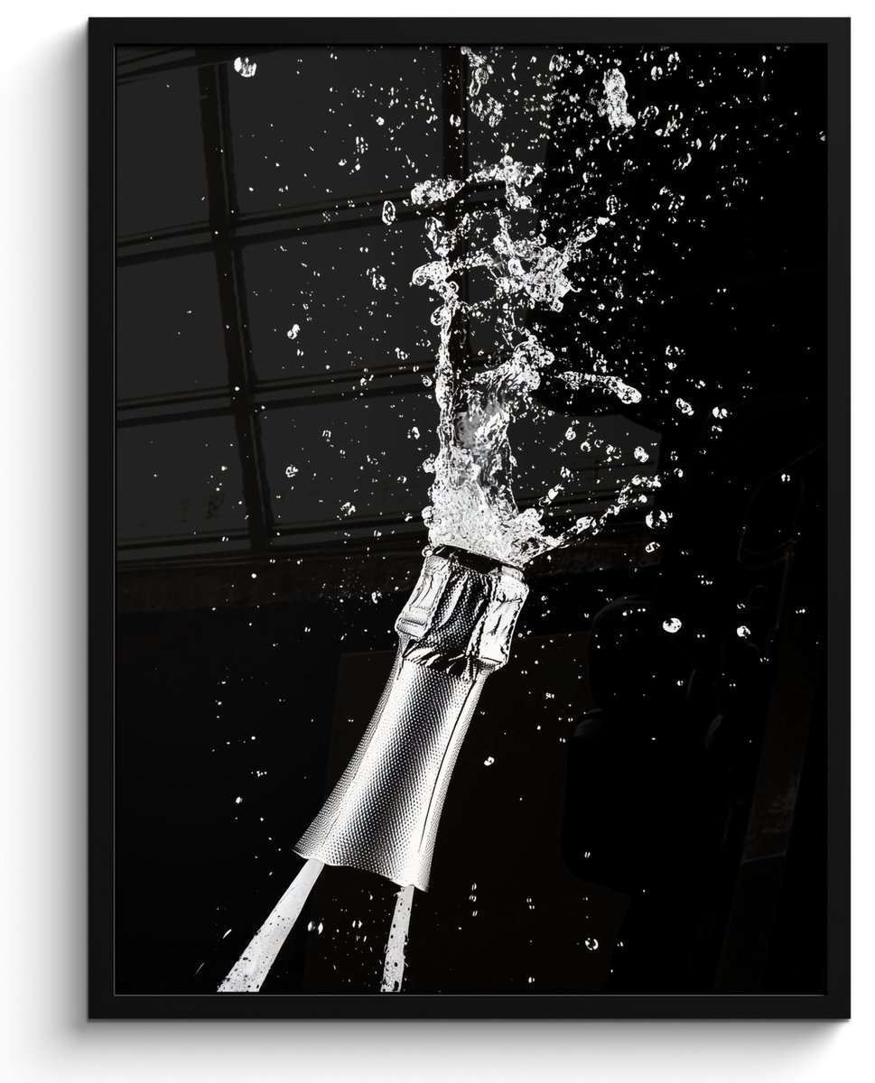 FrameYourWall Fotolijst inclusief poster - Posterlijst 50x70 cm - Posters - Champagne - Zwart - Spetters - Popping - Foto in lijst - Keuken decoratie muur - Wanddecoratie accessoires - Muurdecoratie - Schilderijen Proost - Champagne