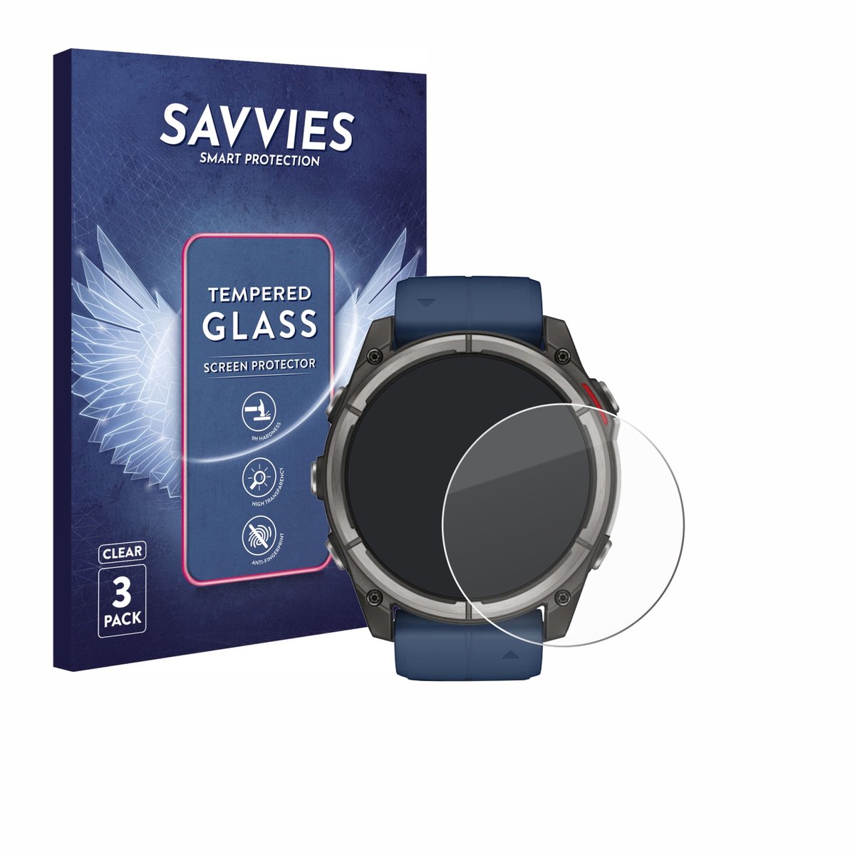 Savvies - Glas Screenprotector voor Garmin quatix 8 (51 mm) - Gehard Beschermglas 9H 3 Stuks