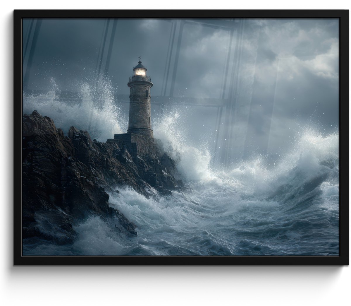 FrameYourWall Poster in lijst - Fotolijst 70x50 cm - Posters - Rotsen - Vuurtoren - Golven - Klliffen - Posterlijst zwart - Decoratie - Wanddecoratie woonkamer - Muurdecoratie slaapkamer Rotsen - Golven - Vuurtoren