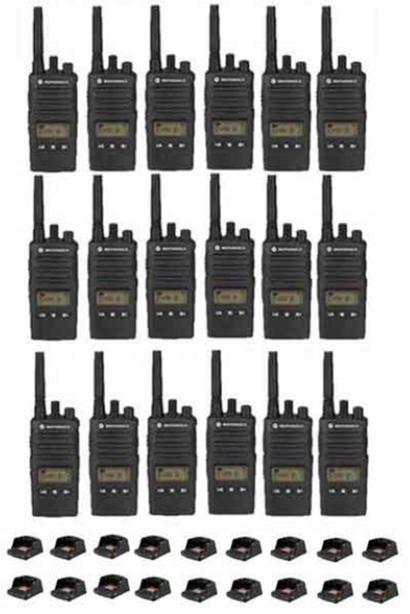 Set van 18 Motorola XT460 IP55 PMR446 Portofoon met tafellader