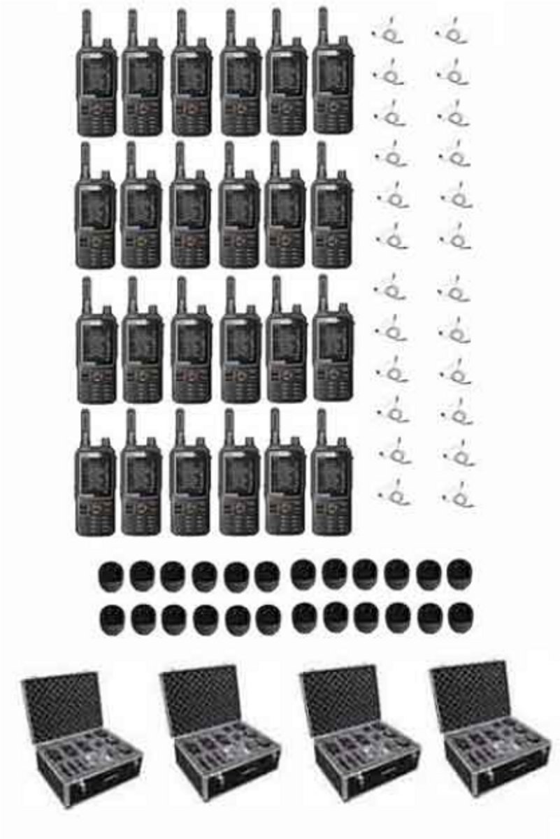 Set van 24 Inrico T320 V2 4G LTE Zello Portofoon, GPS, Wifi met tafellader beveiliging oortje en koffer