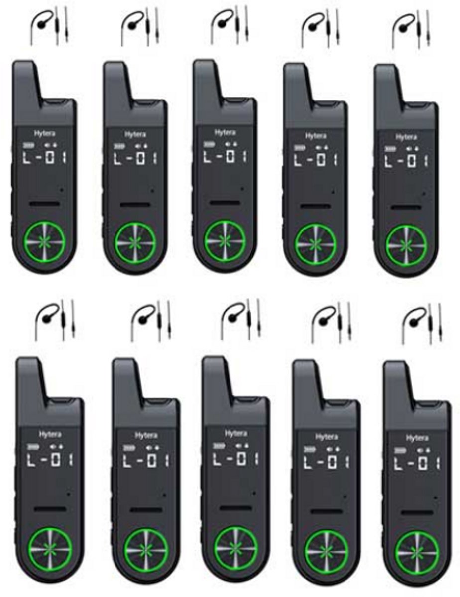 Set van 10 Hytera S1 mini LF portofoon vergunningvrij PMR446 met G-shape oortje