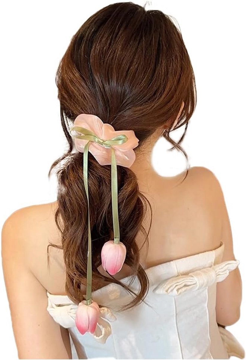 Chiffon tulpen haarlint met clip - lichte haarband voor vrouwen en meisjes
