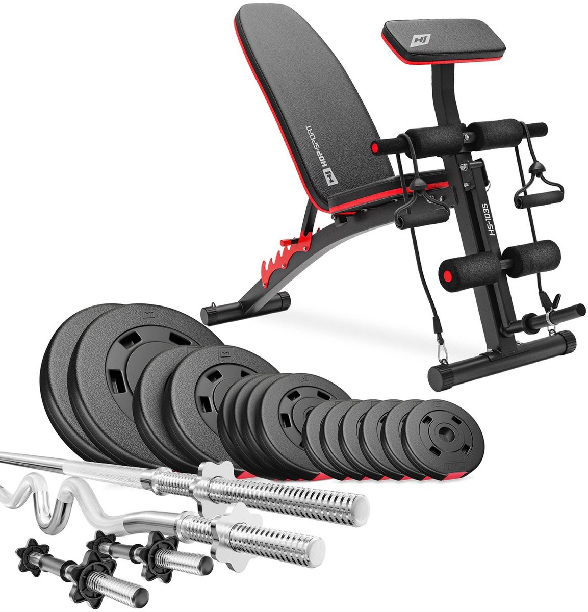 Hop Sport HS-1035 - Halterbank Set - Met Curlpult - 66 kg Halterset