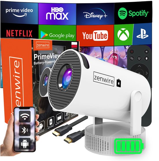 Draagbare Mini Projector Full HD Android WiFi Bluetooth Batterij HDMI USB Zenwire K400 Compact en Draadloos