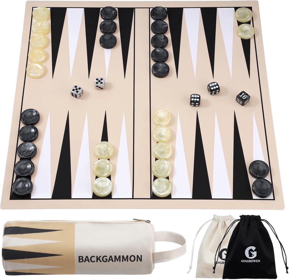 Premium Opvouwbaar Backgammon Spel voor 2 Spelers - Draagbare Siliconen Reisset met Tas