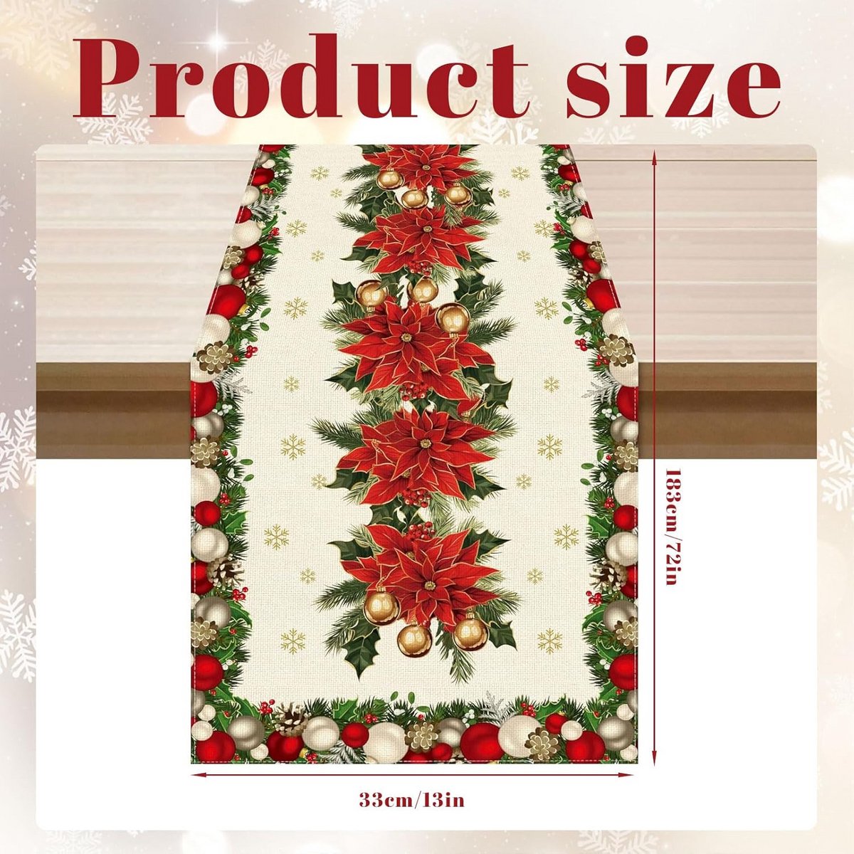 Kerst Tableau 33x183 cm - Kerstdecoratie voor Tafel - Kersttafel Decoratie binnen