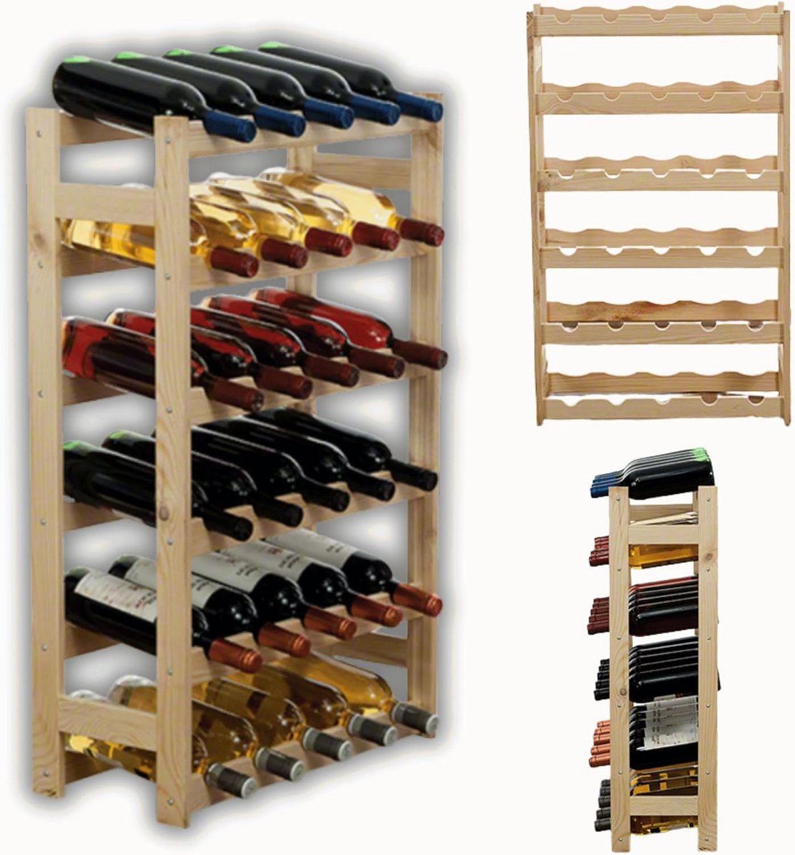 Houten Wijnrek voor 15 Flessen - Onbehandeld Stevig Hout - 53x25x86 cm