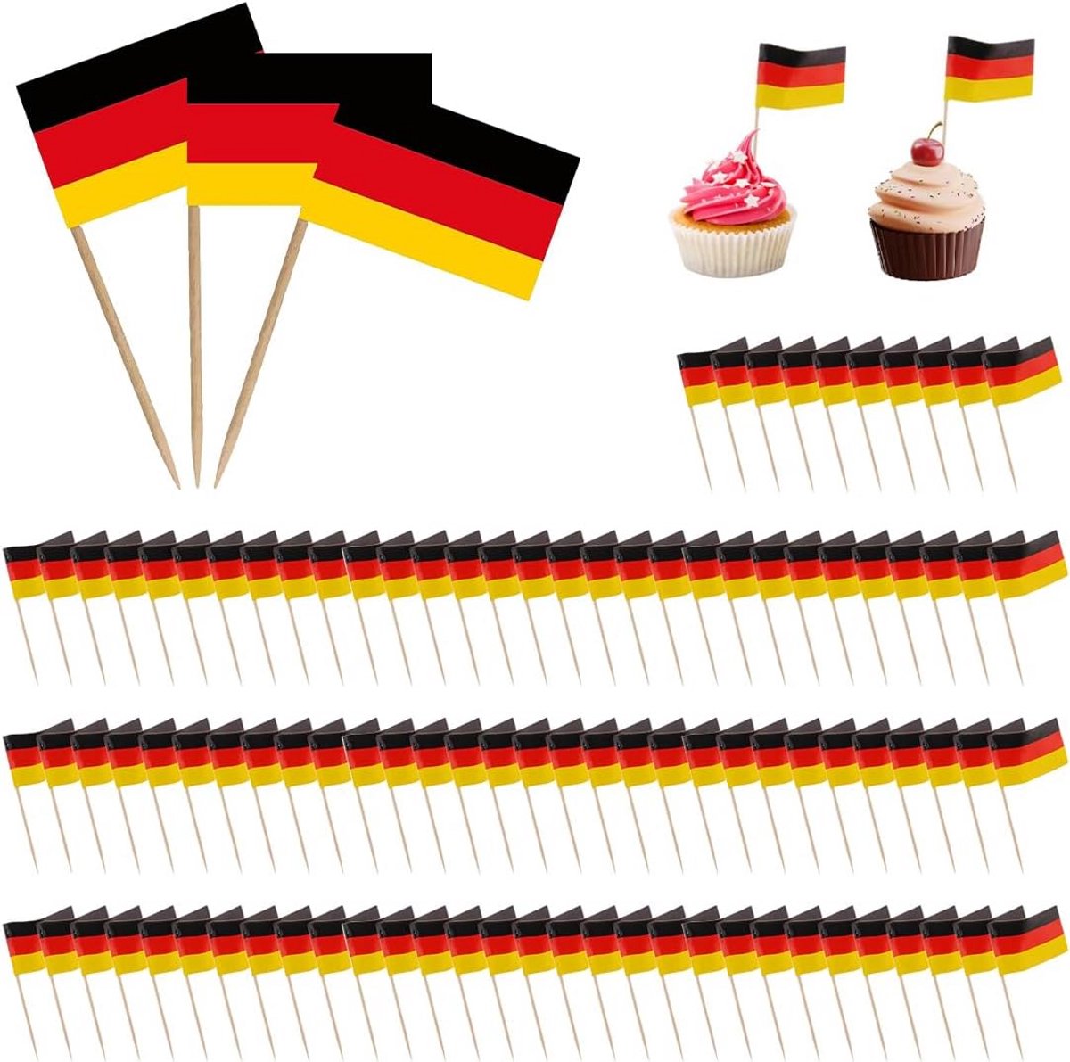100 Partjes Cocktailprikkers met Duitse Vlag voor Taartdecoratie en Hapjes