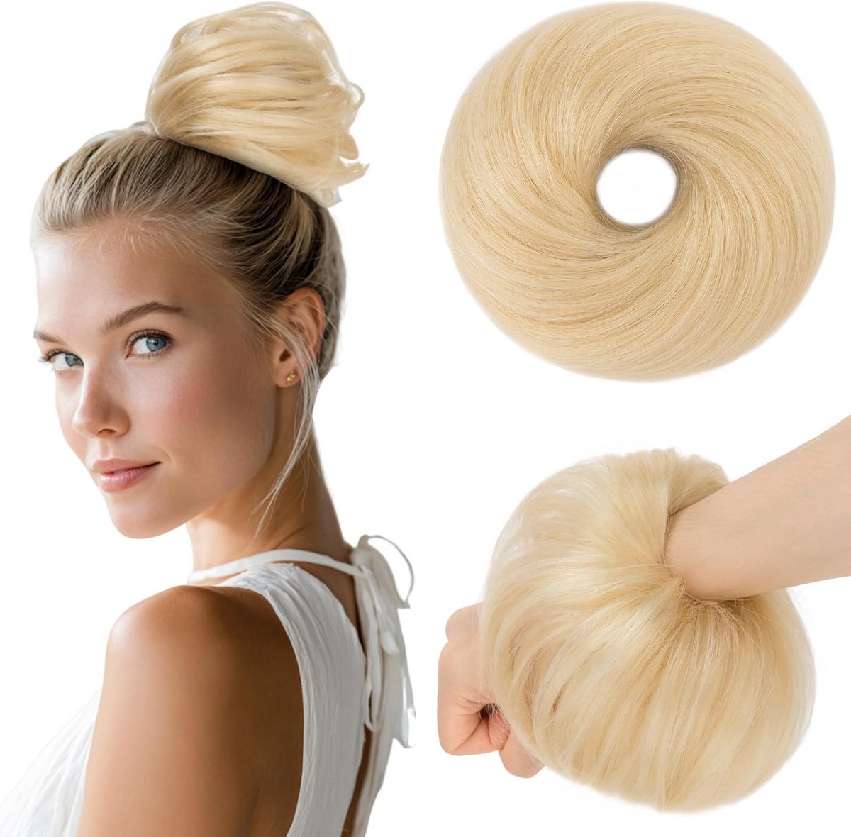 Kroes Haarstuk Donut met Elastiek - 100% Echt Menselijk Haar - Blond #60