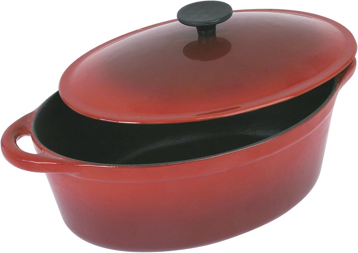 Ovale Gietijzeren Braadpan met Deksel 4 Liter voor Stoofgerechten