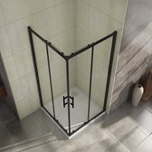 Cabine de douche Aica 80 x 80 x 195 cm, porte coulissante d'angle, finition carrée, noir mat, épaisseur 6 mm, traitement nano-calcaire