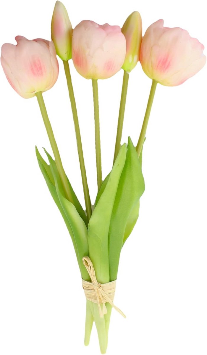 5x Real Touch Kunsttulpen Roze - Zijdebloemen 28 cm voor Vaas en Tafeldecoratie