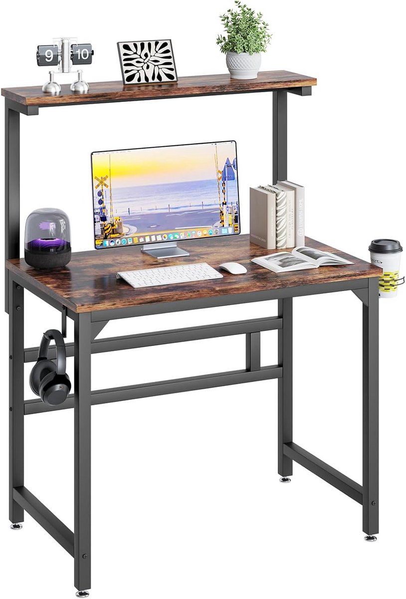 Compact Industrieel Bureau met Verstelbaar Monitorverhoger 80 cm